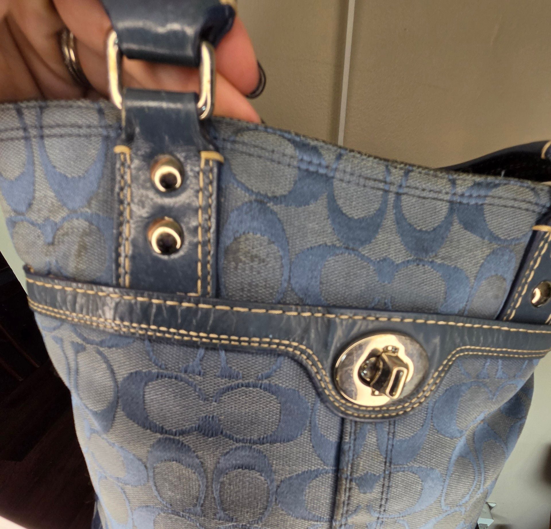 Coach Blue Signature Canvas Turn Lock Tote Bag 7