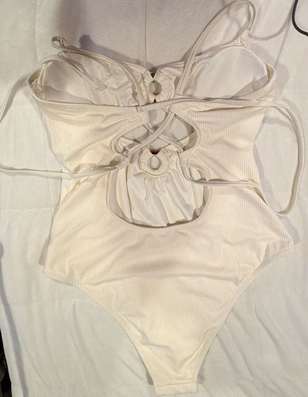 Shade & Shore One-Piece Swimsuit Size L White Ribbed Ring Front 5