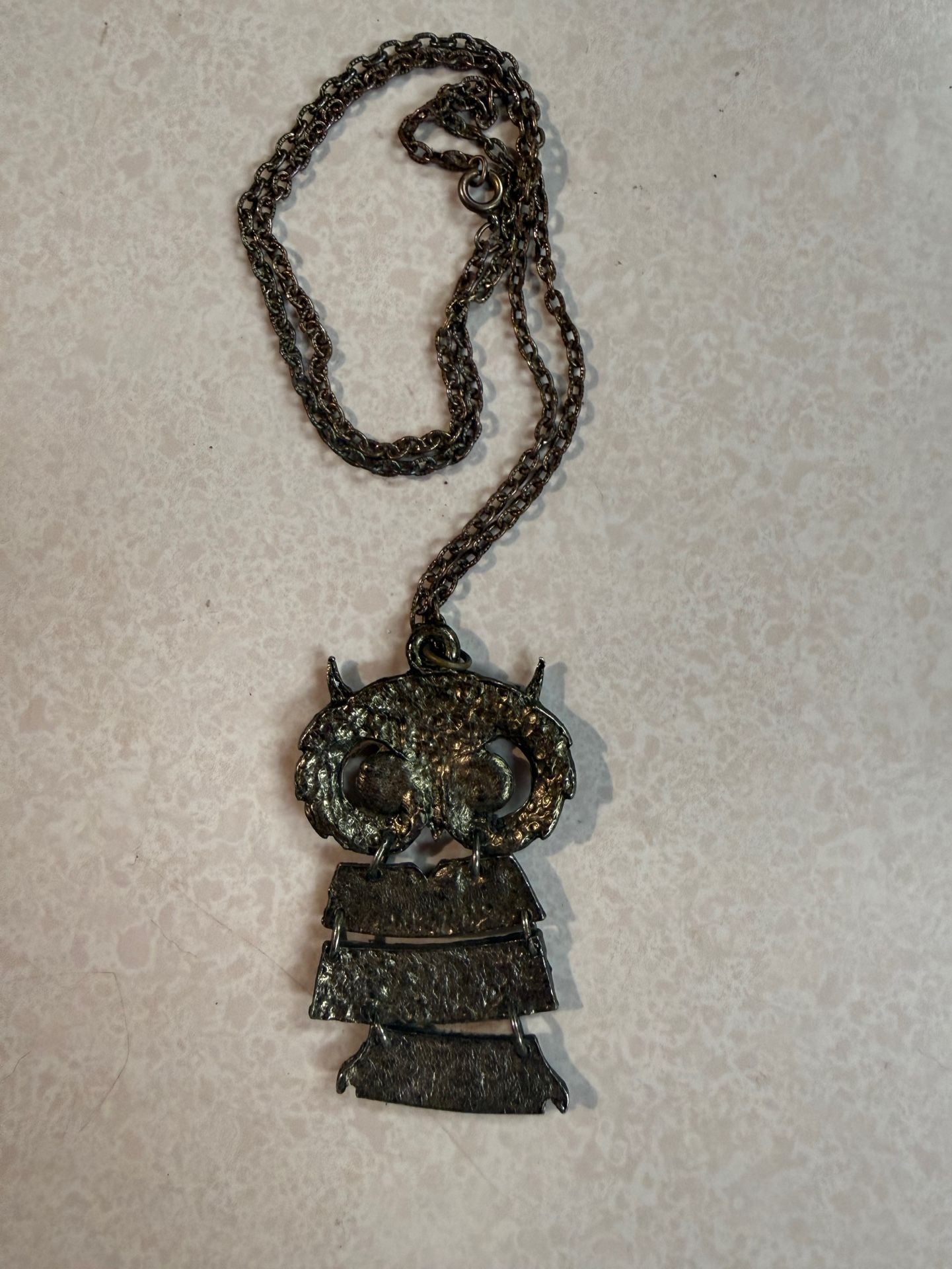Vintage Articulated Owl Pendant Necklace With Green Eyes And Chain 2