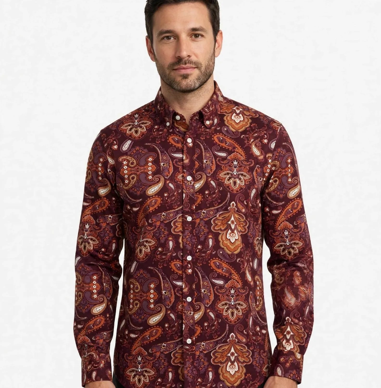 Murano Paisley Print Long Sleeve Button Down Shirt XL 2