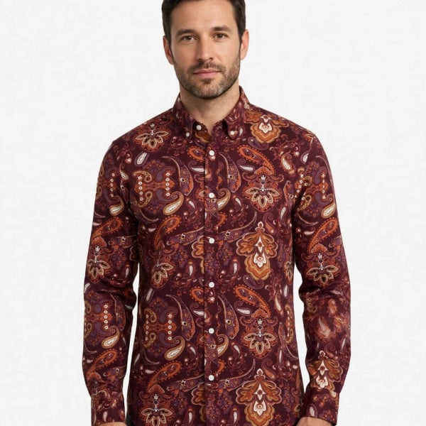 Murano Paisley Print Long Sleeve Button Down Shirt XL