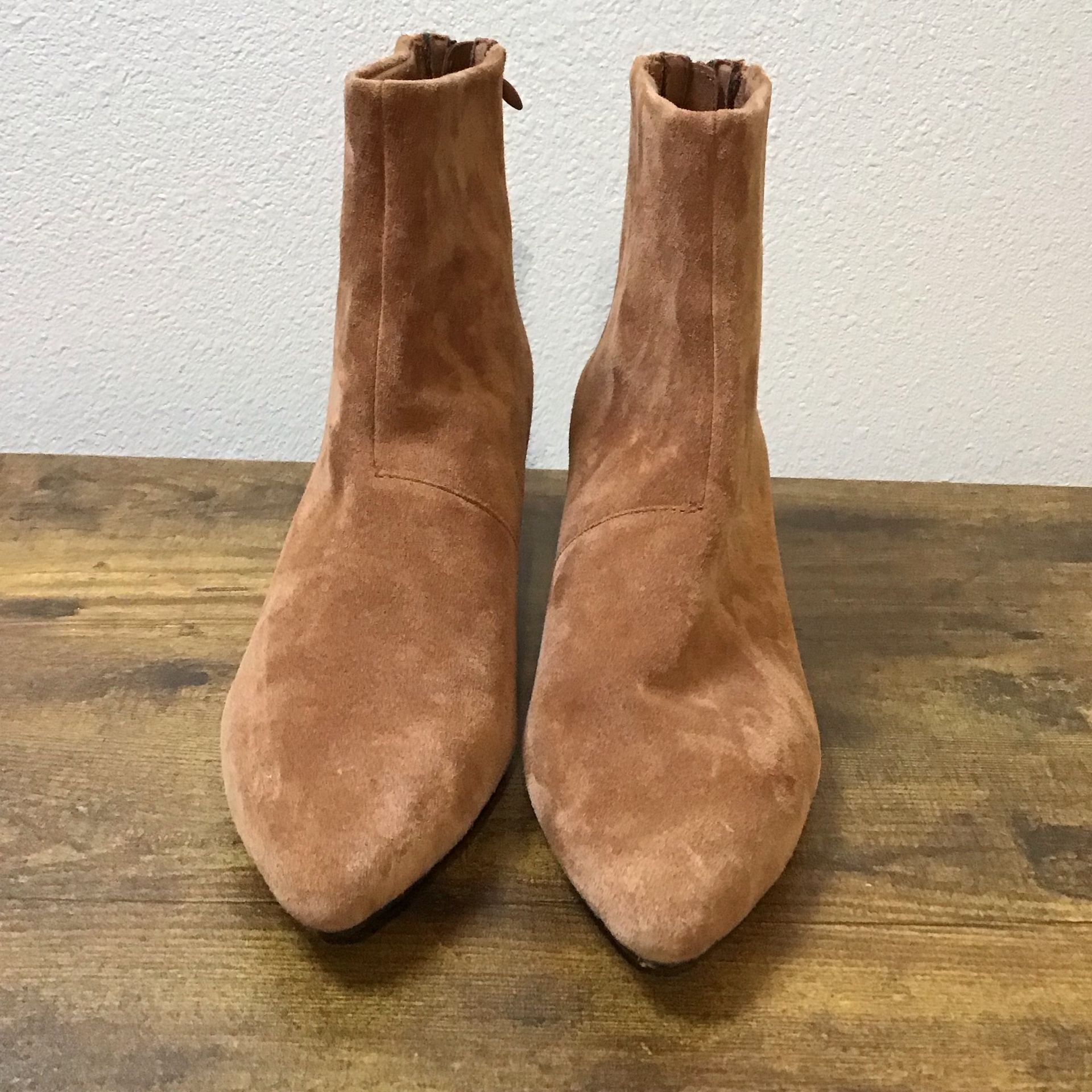 Clarks Teresa Suede Ankle Boots Tan Block Heel Women’s Size 8.5 2
