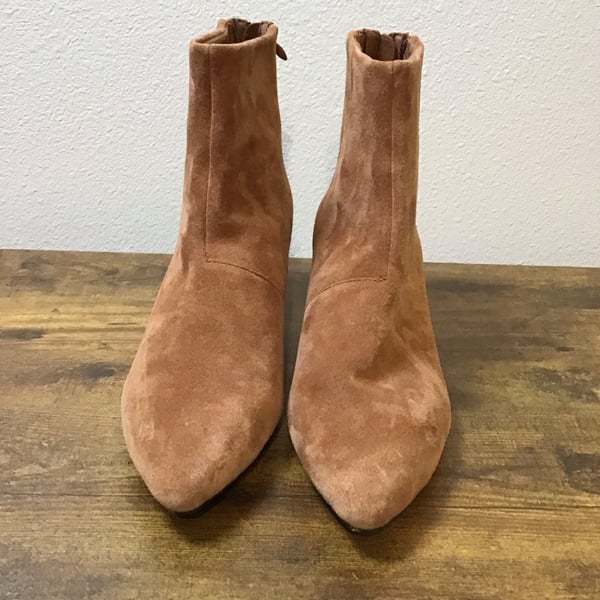 Clarks Teresa Suede Ankle Boots Tan Block Heel Women’s Size 8.5