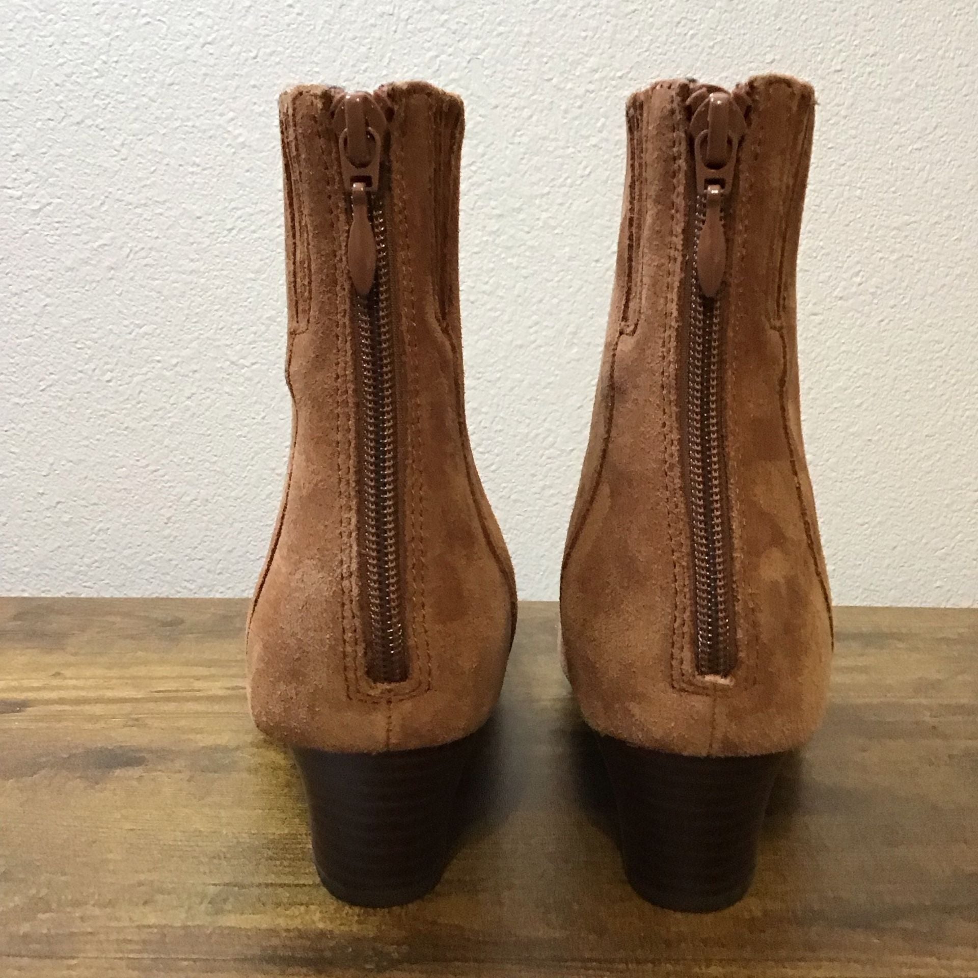 Clarks Teresa Suede Ankle Boots Tan Block Heel Women’s Size 8.5 6