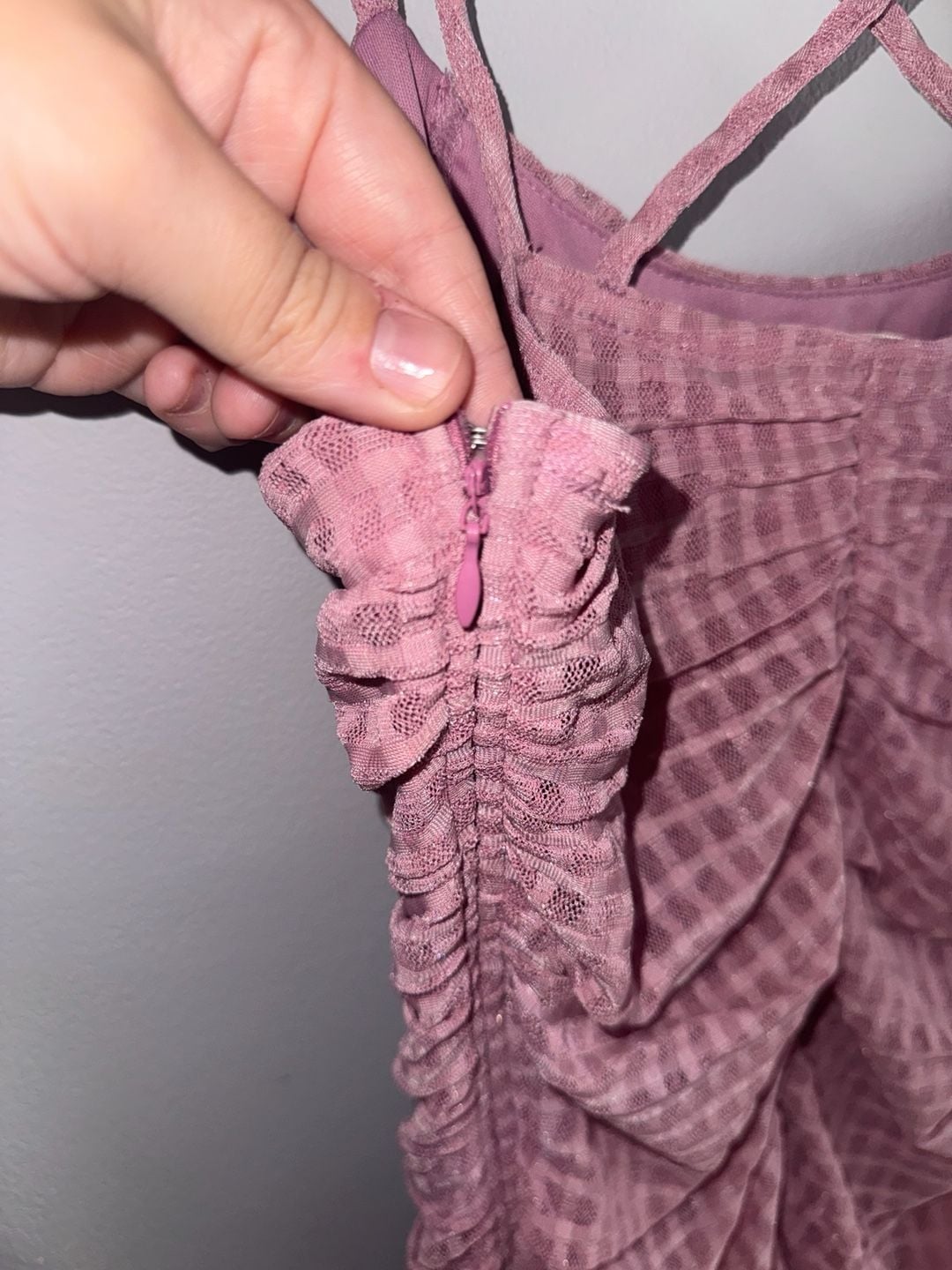 French Kiss Ruched Dress Size M Pink Gingham Mini Bodycon 6