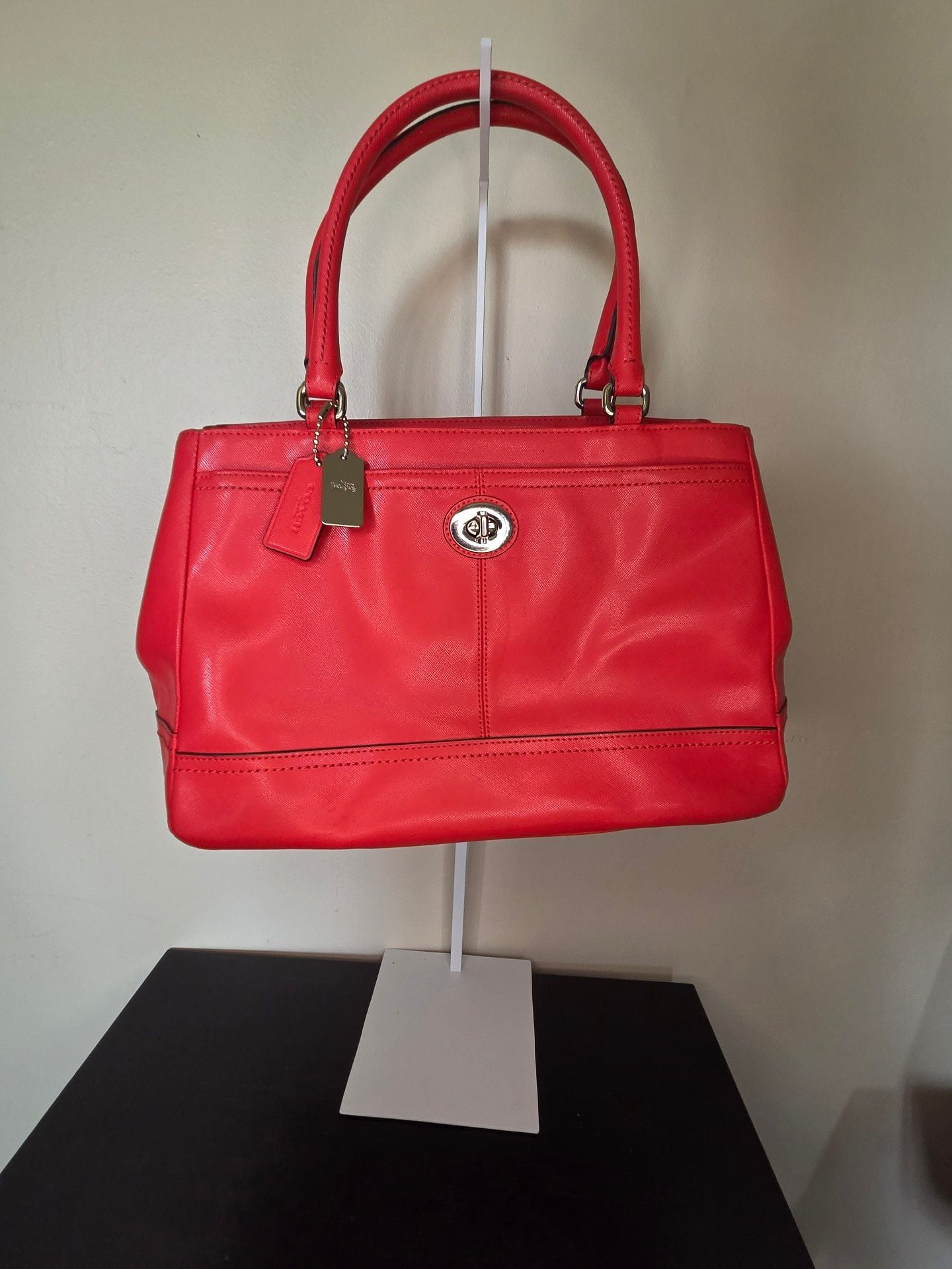 Coach Red Leather Park Saffiano Carryall Tote Bag 2