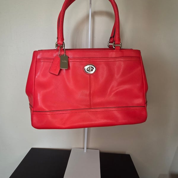 Coach Red Leather Park Saffiano Carryall Tote Bag