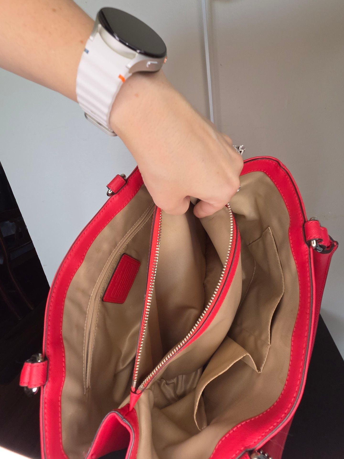 Coach Red Leather Park Saffiano Carryall Tote Bag 7