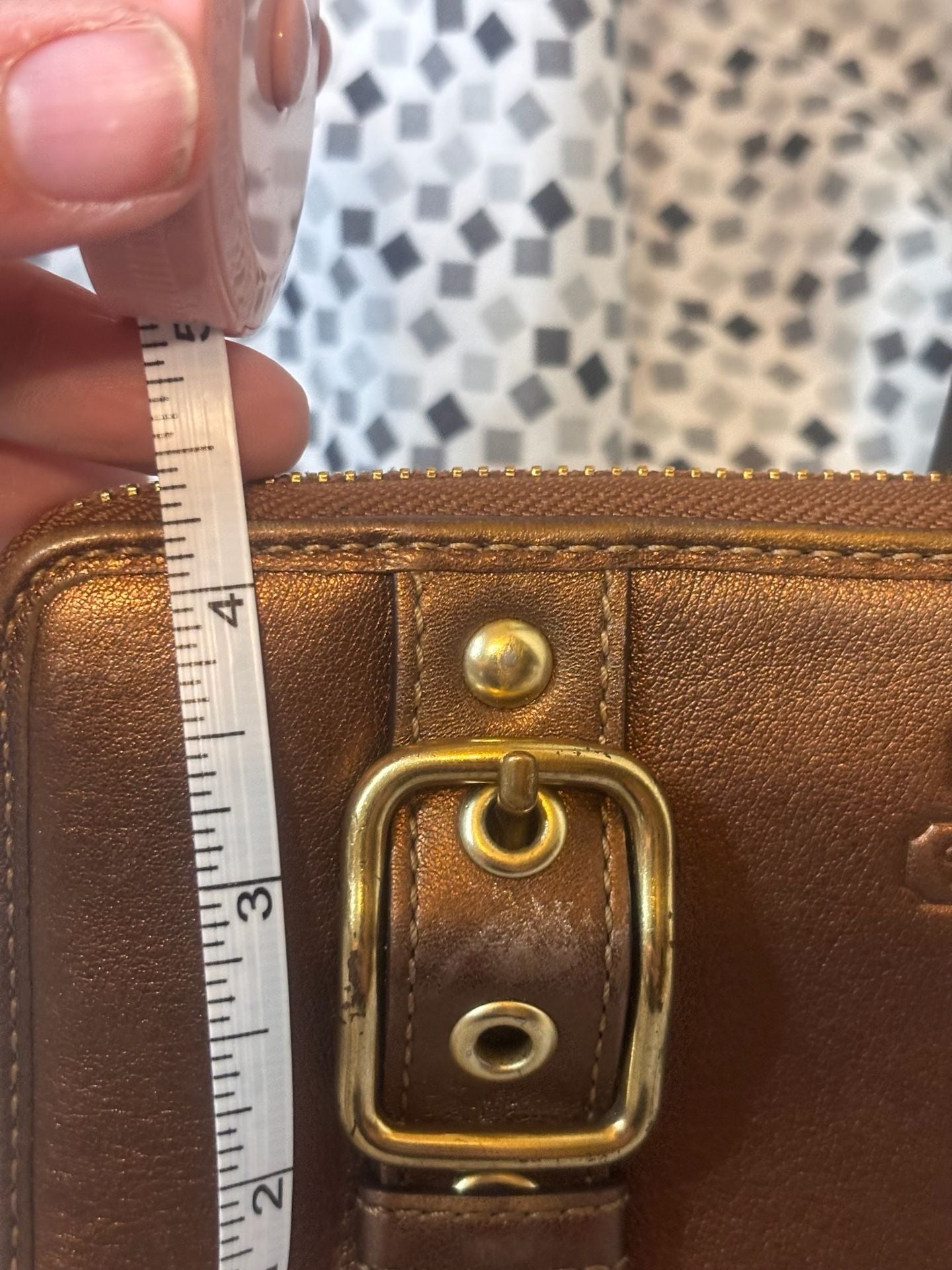 Coach Camel Leather Zip Around Wallet with Gold Hardware and the embossed Coach  11