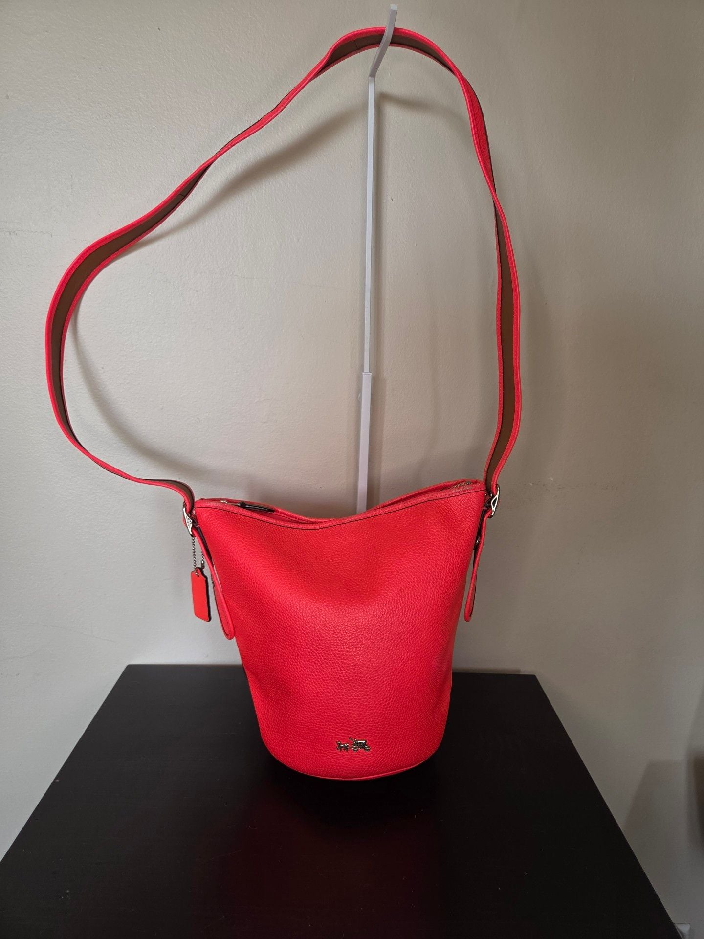 Coach Polished Pebble Leather Mini Duffle crossbody, neon pink 2