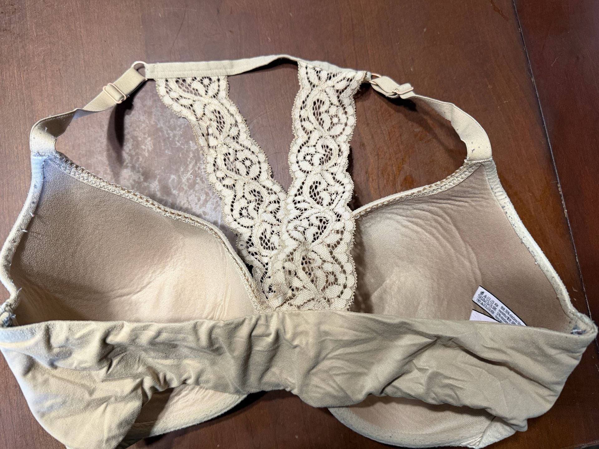 Victoria's Secret Front-Close Lined Bra Size 34DDD Nude Lace Racerback 4
