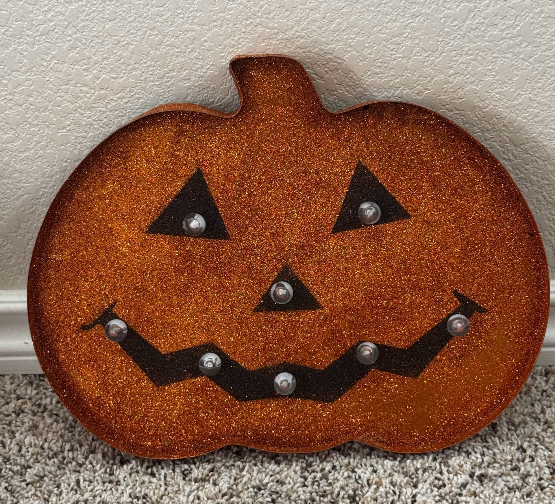 Metal-framed Orange Glitter, Color Changing LightUp Jack O’Lantern Marquee Sign 1