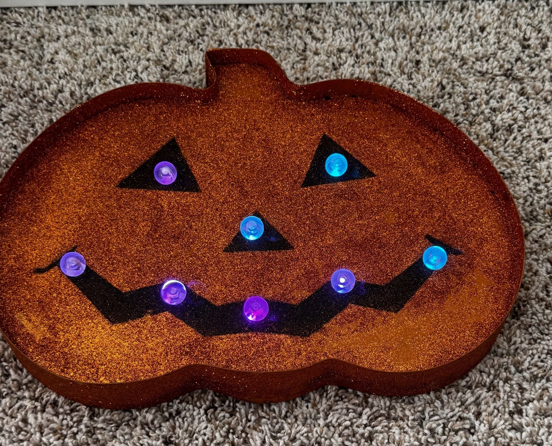Metal-framed Orange Glitter, Color Changing LightUp Jack O’Lantern Marquee Sign 6
