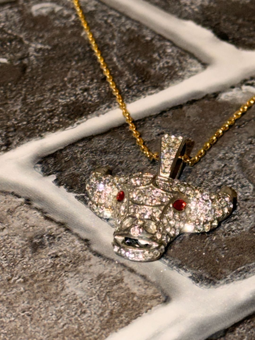 Unbranded Iced Out Bull Head Pendant Necklace with Red Stone Eyes 3