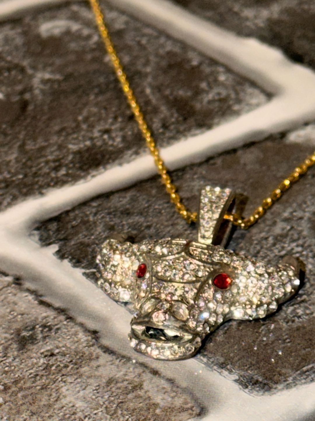 Unbranded Iced Out Bull Head Pendant Necklace with Red Stone Eyes 4
