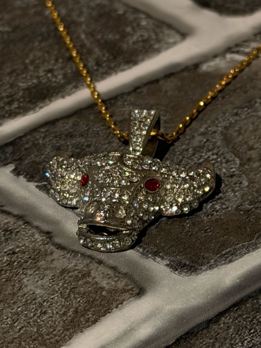 Unbranded Iced Out Bull Head Pendant Necklace with Red Stone Eyes 5