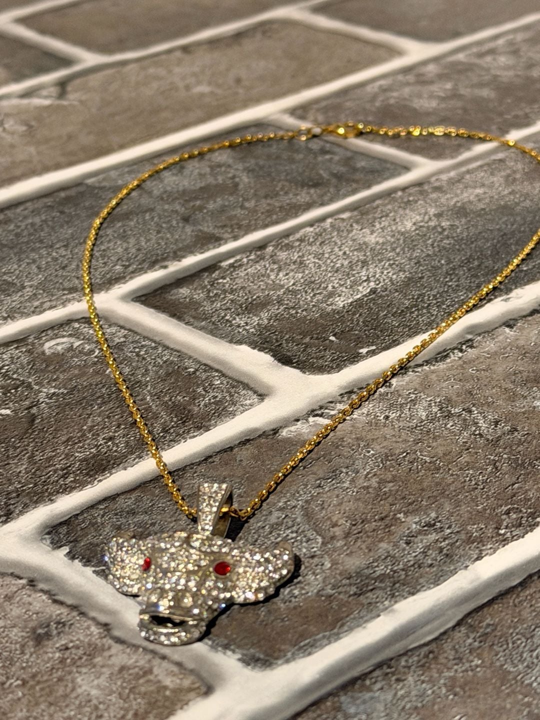 Unbranded Iced Out Bull Head Pendant Necklace with Red Stone Eyes 6