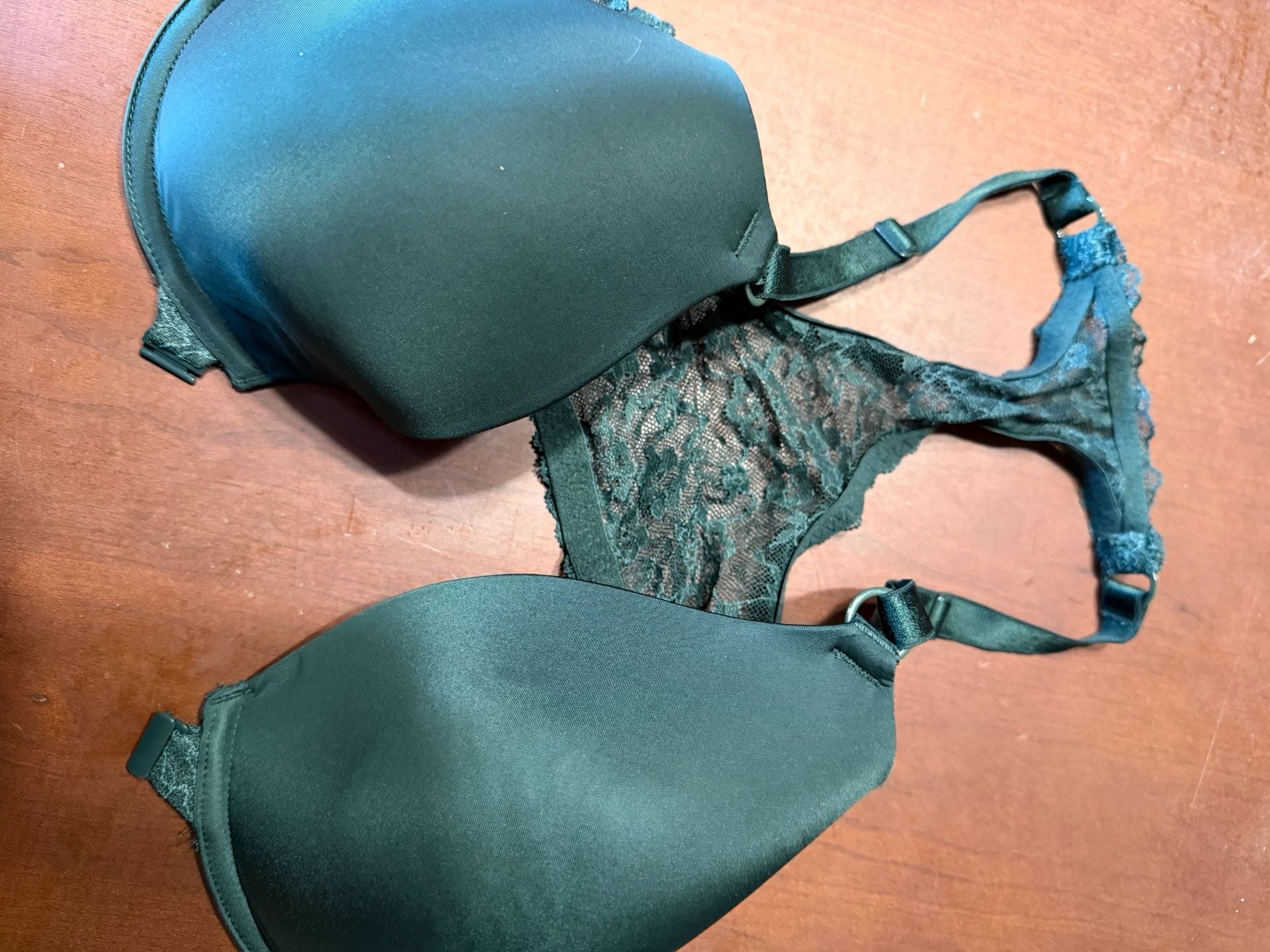 Victoria's Secret Demi Bra Size 34DDD Green Lace Back 4