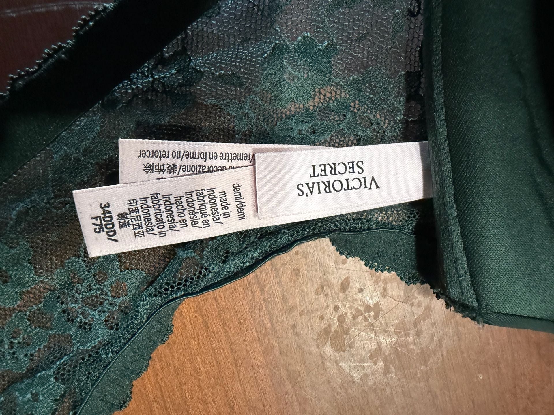 Victoria's Secret Demi Bra Size 34DDD Green Lace Back 5
