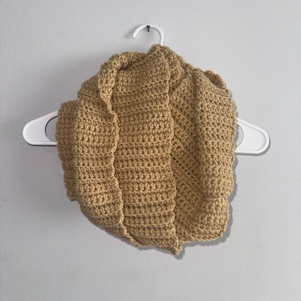 Handcrafted Crochet Infinity Scarf Tan Winter Knit