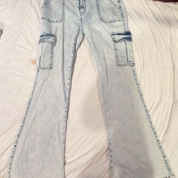 Lamingals Cargo Flare Jeans Size 2XL Light Wash Denim Y2K