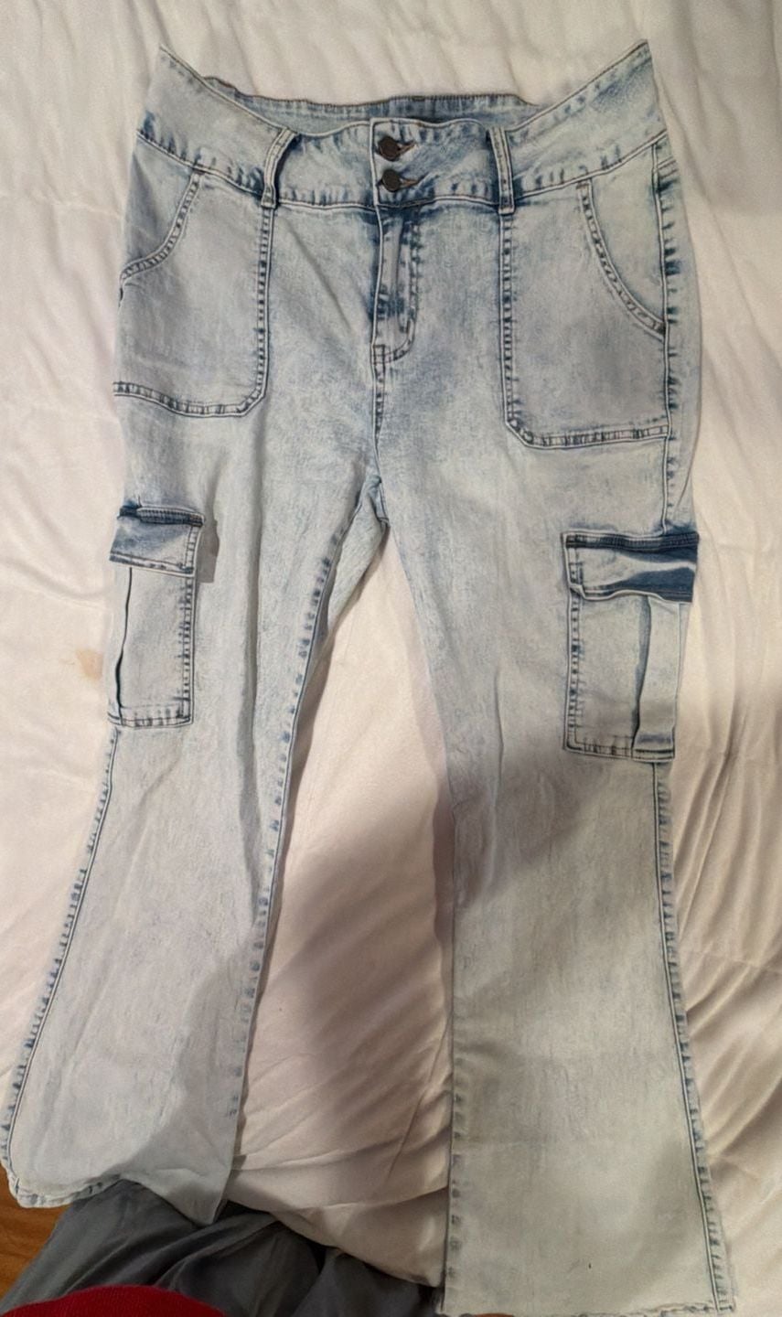 Lamingals Cargo Flare Jeans Size 2XL Light Wash Denim Y2K 3