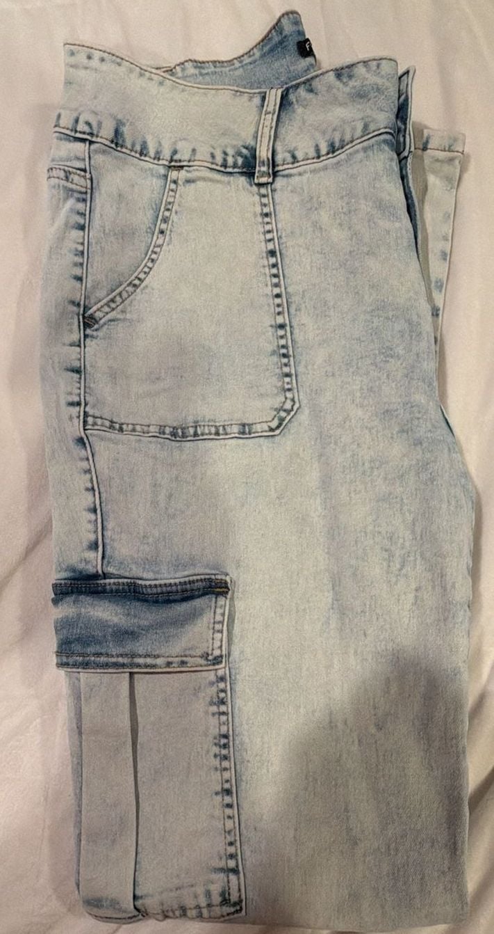 Lamingals Cargo Flare Jeans Size 2XL Light Wash Denim Y2K 9