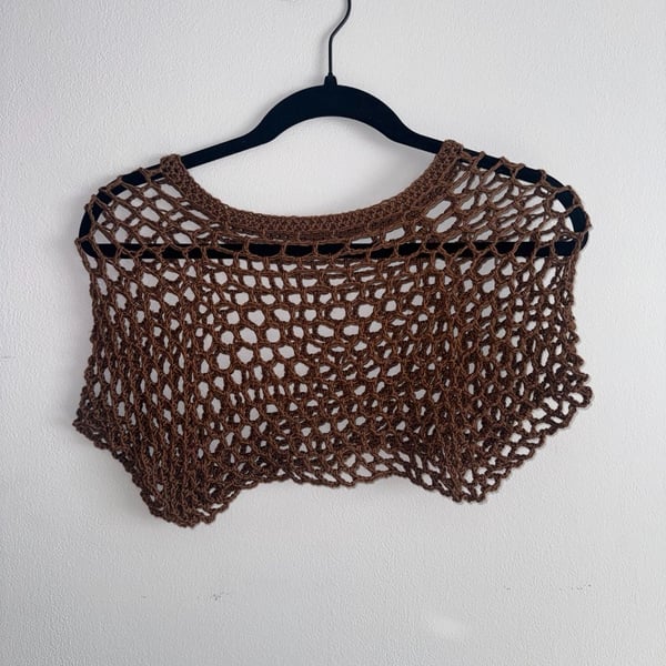 Brown Crochet Mesh Shrug Top