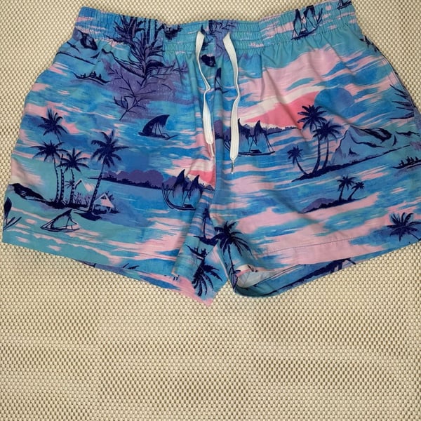 Chubbies Men’s Swim Trunks Size XL Blue Tropical Island Palm Tree