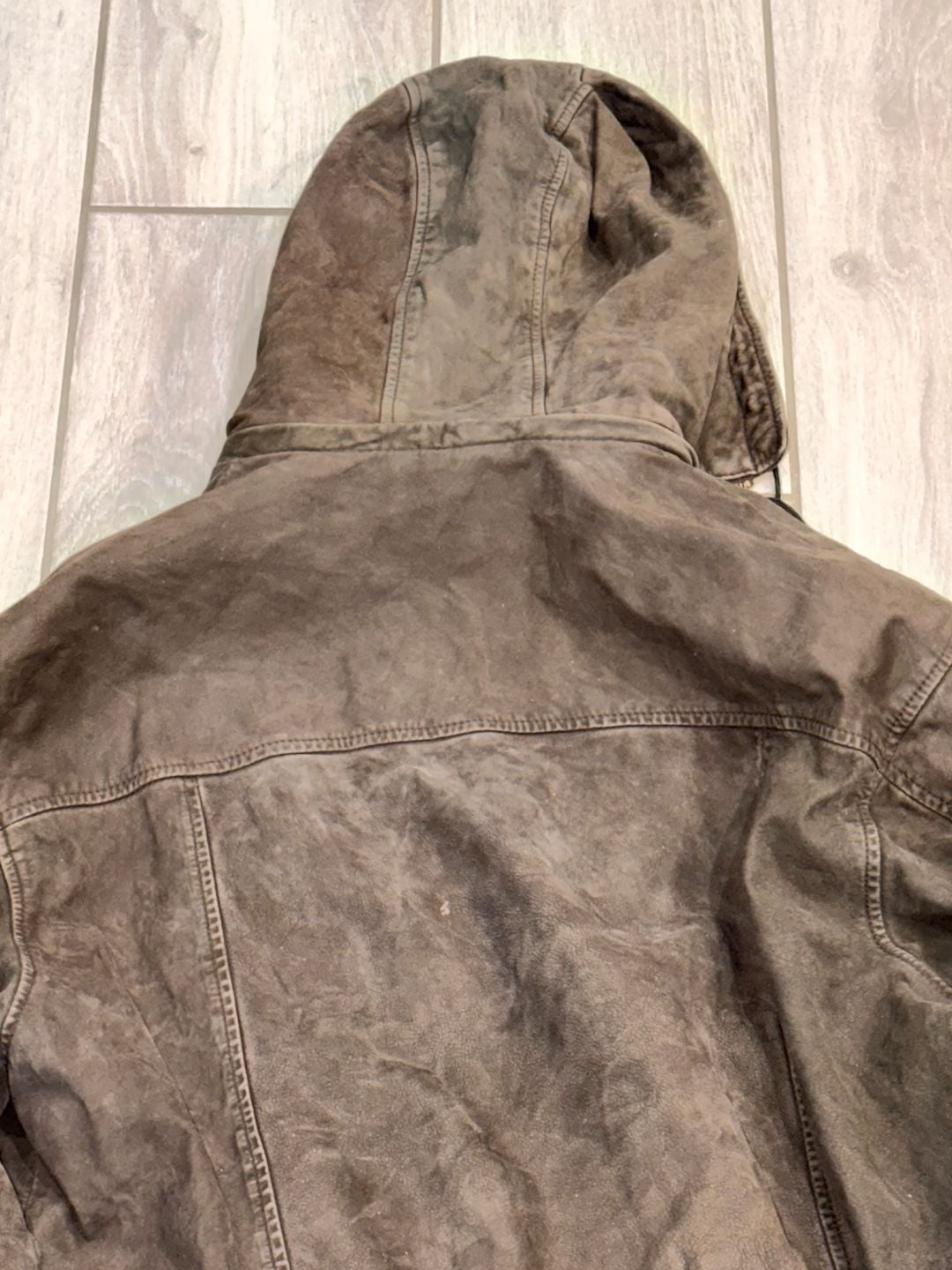 Wilsons Leather Hooded Jacket Size L Brown Suede Leather Quilted 10