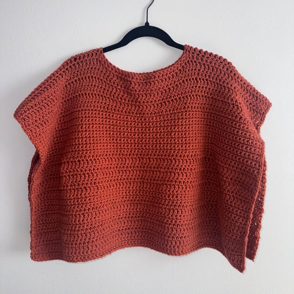 Handmade Crochet Poncho Top Rust Orange