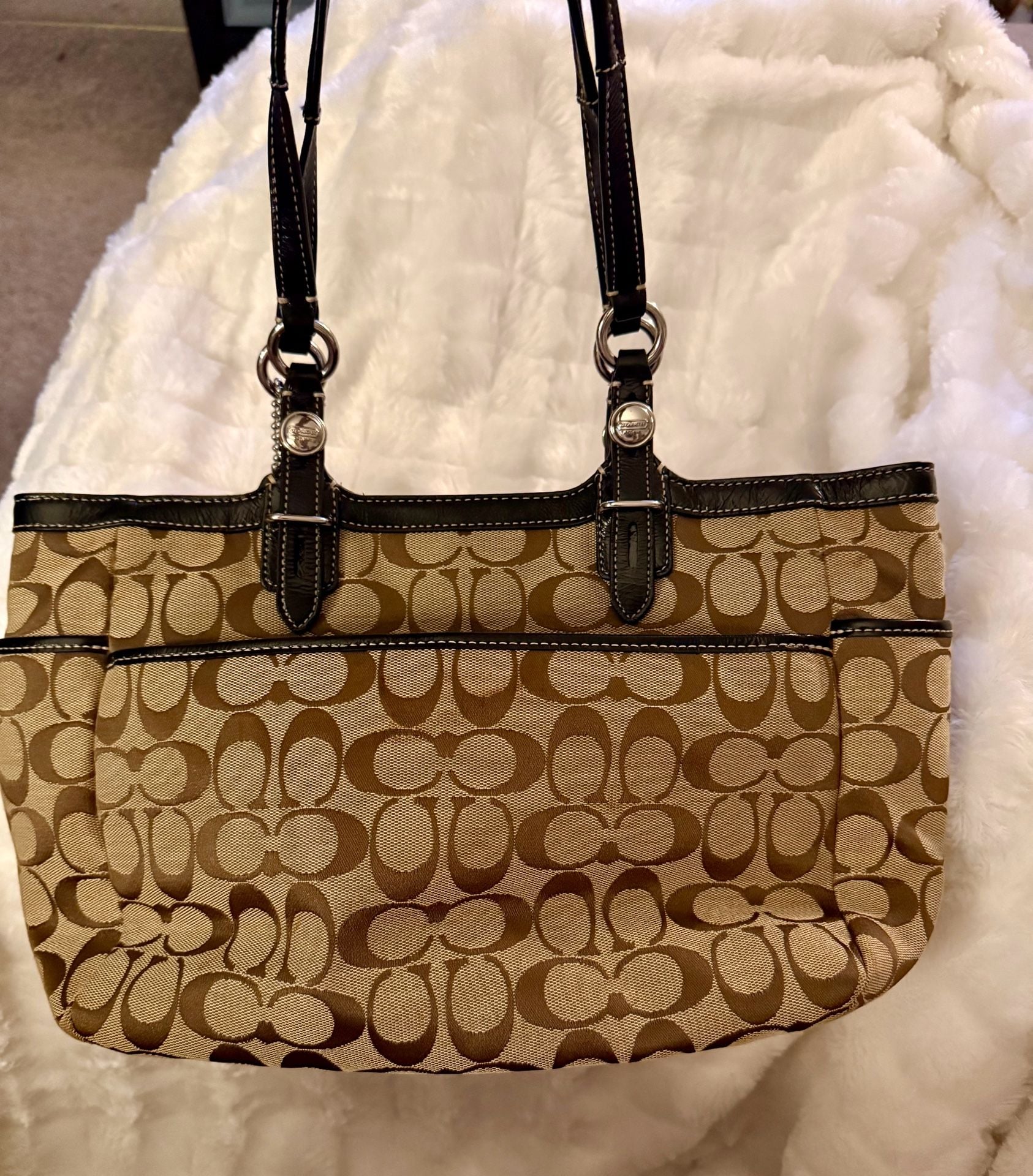 Coach Signature Handbag Purse Brown Canvas 9