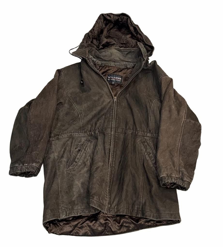 Wilsons Leather Hooded Jacket Size L Brown Suede Leather Quilted 2