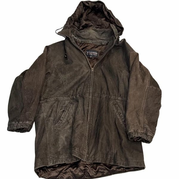 Wilsons Leather Hooded Jacket Size L Brown Suede Leather Quilted