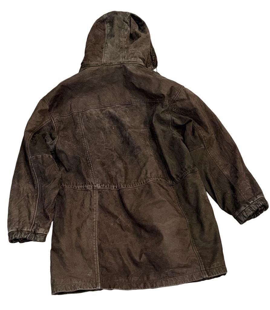 Wilsons Leather Hooded Jacket Size L Brown Suede Leather Quilted 3