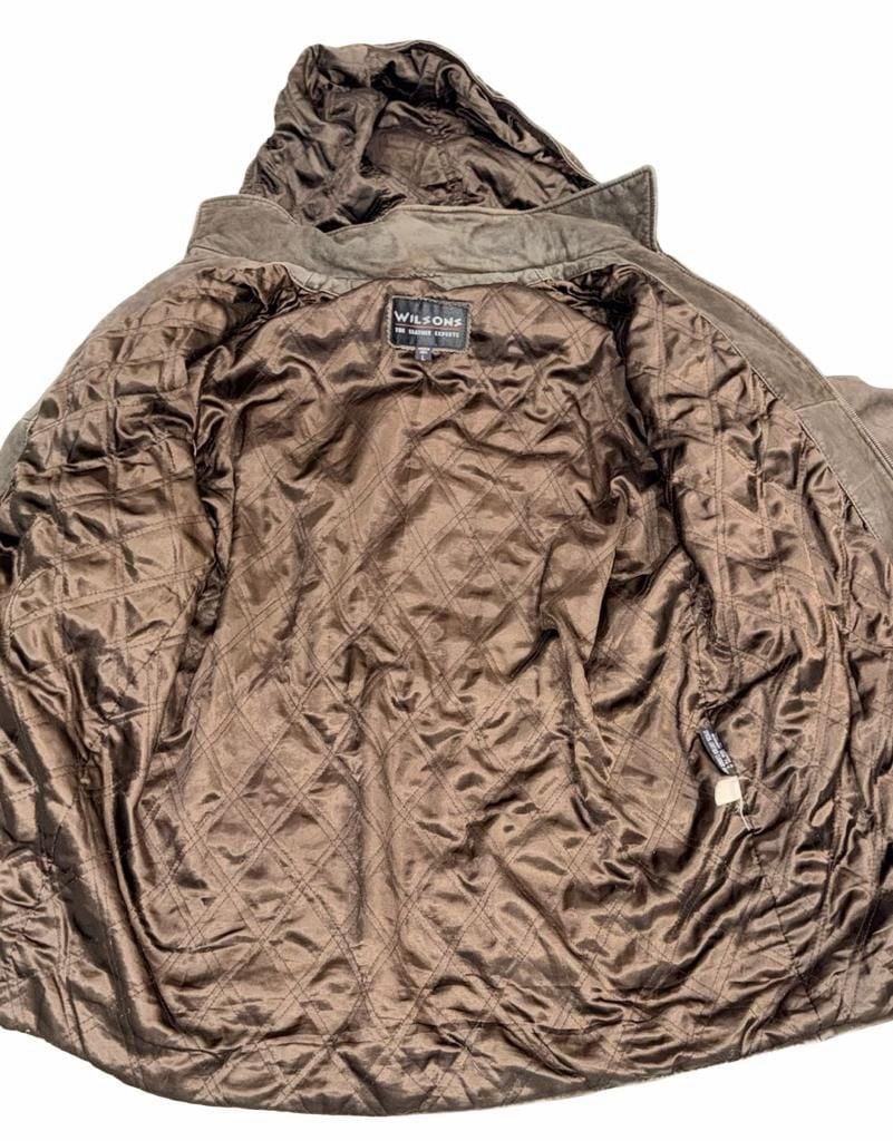 Wilsons Leather Hooded Jacket Size L Brown Suede Leather Quilted 4