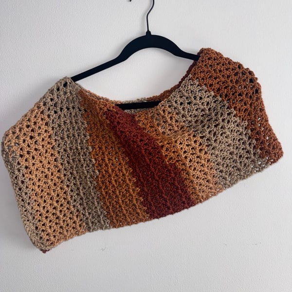Handmade Crochet Poncho Ombre Autumnal Fall Colors