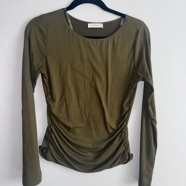 Attirance Long Sleeve Ruched Top Olive Green