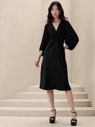 NWT: Banana Republic Twist Front Midi Dress Size 4 Petite Black 2