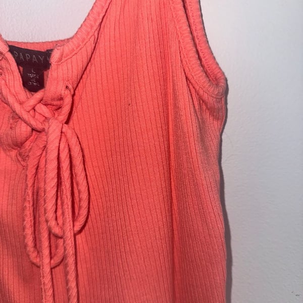 Papaya Ribbed Lace-Up Crop Tank Top Size L Coral