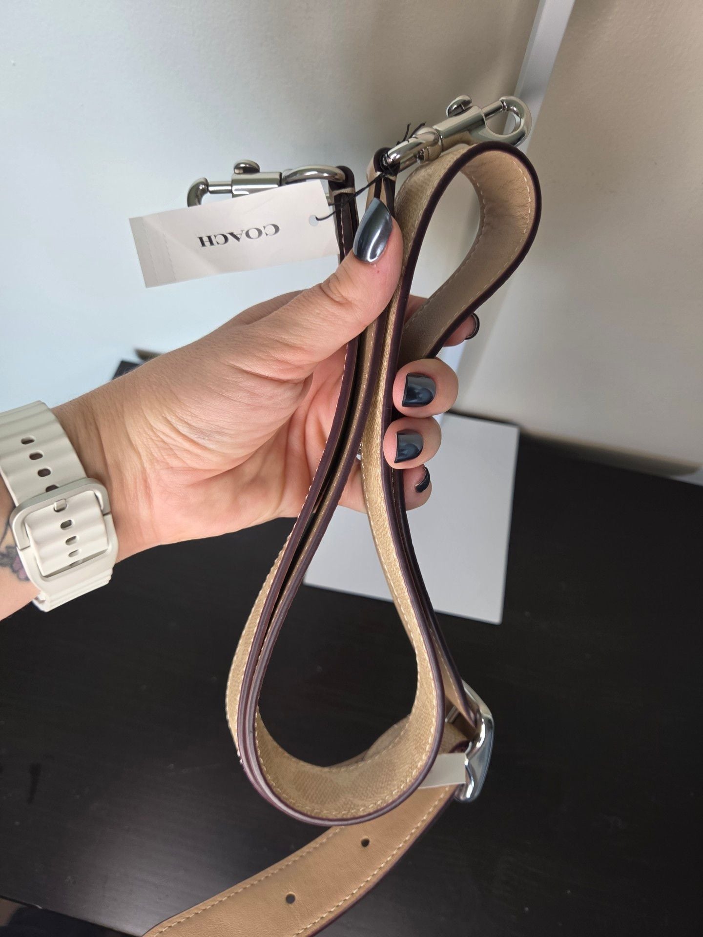 Coach Reversible Replacement Adjustable Bag Strap Khaki Beige Silver 3