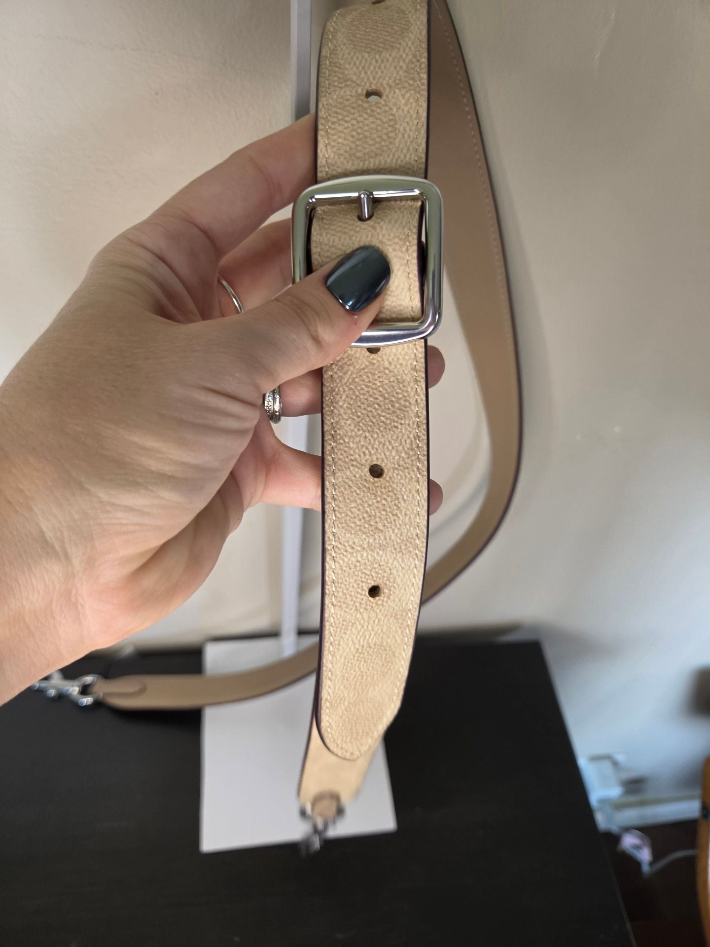Coach Reversible Replacement Adjustable Bag Strap Khaki Beige Silver 6