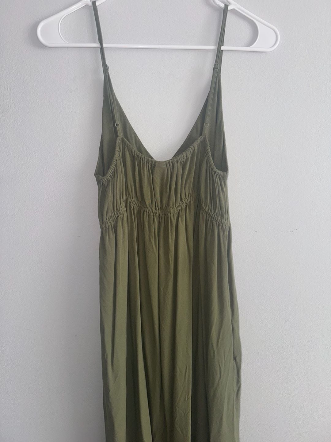 Aerie Cami Maxi Dress Olive Green Tiered V-Neck Pocket 5