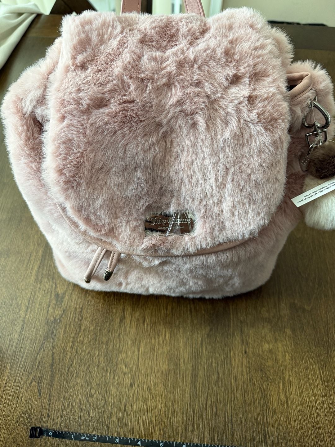 Juicy Couture Faux Fur Pink Fluffy Backpack Purse 4
