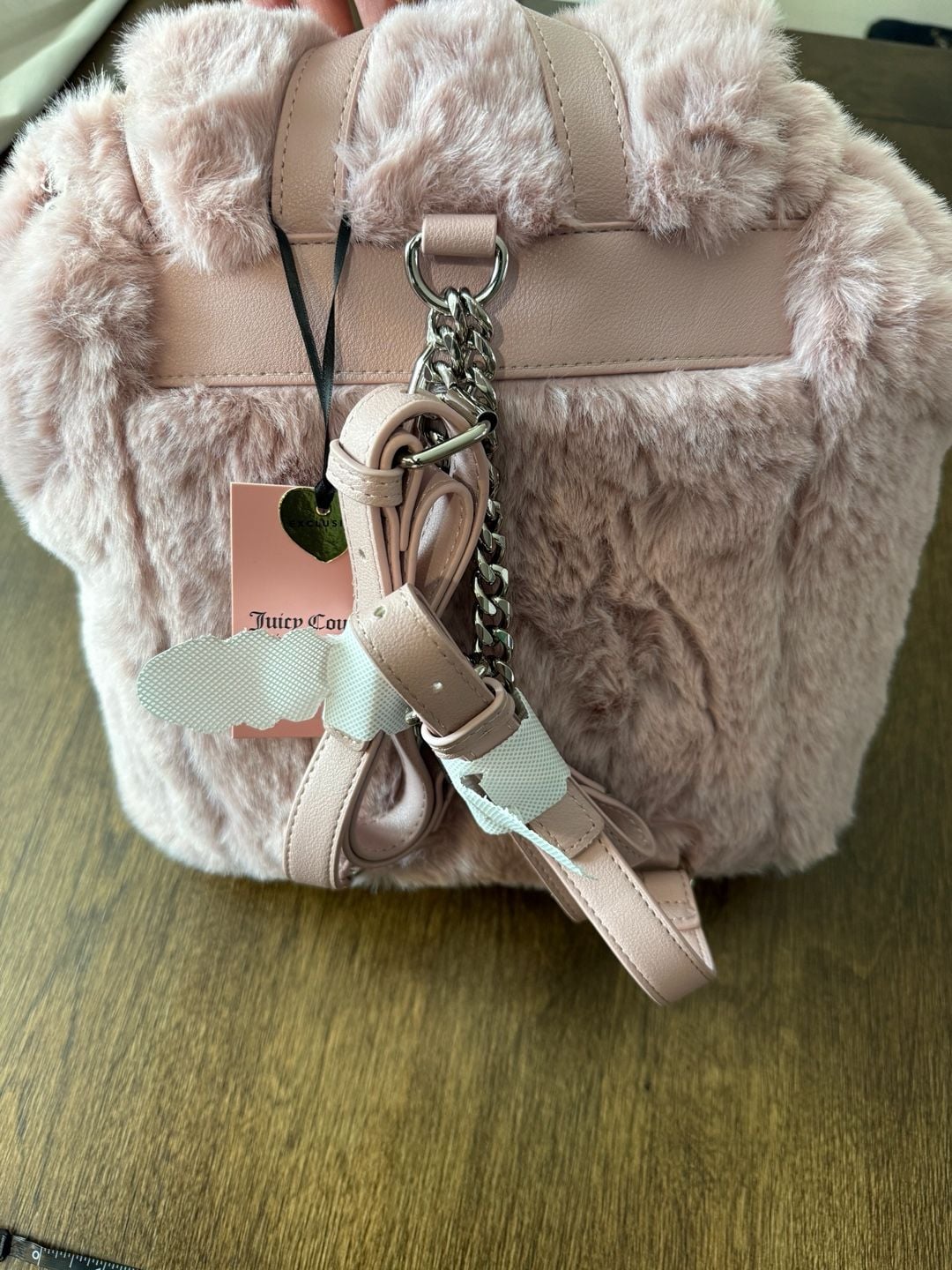 Juicy Couture Faux Fur Pink Fluffy Backpack Purse 5