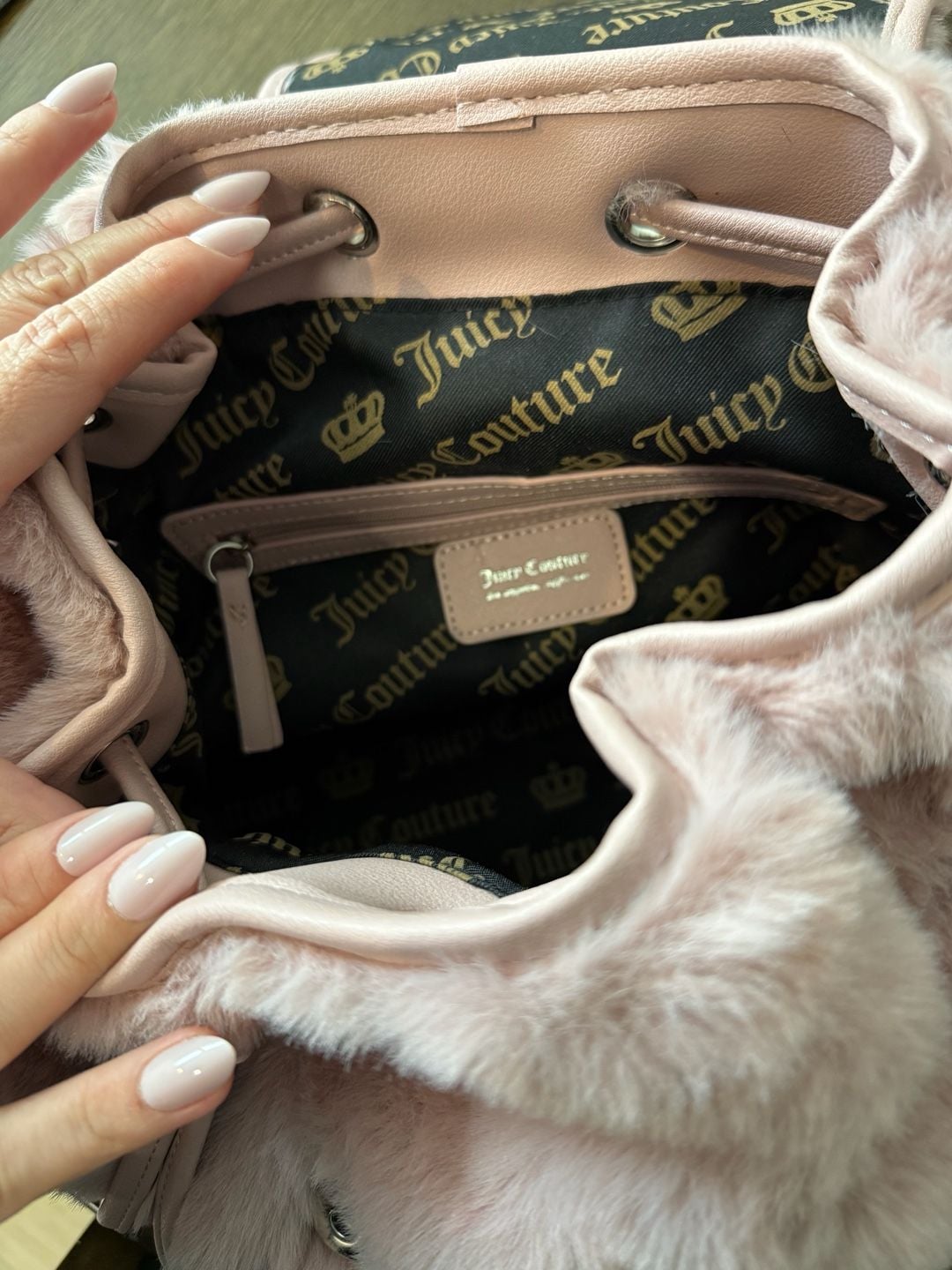 Juicy Couture Faux Fur Pink Fluffy Backpack Purse 8