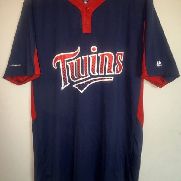 Majestic Minnesota Twins MLB Jersey Size L Blue Red Cool Base