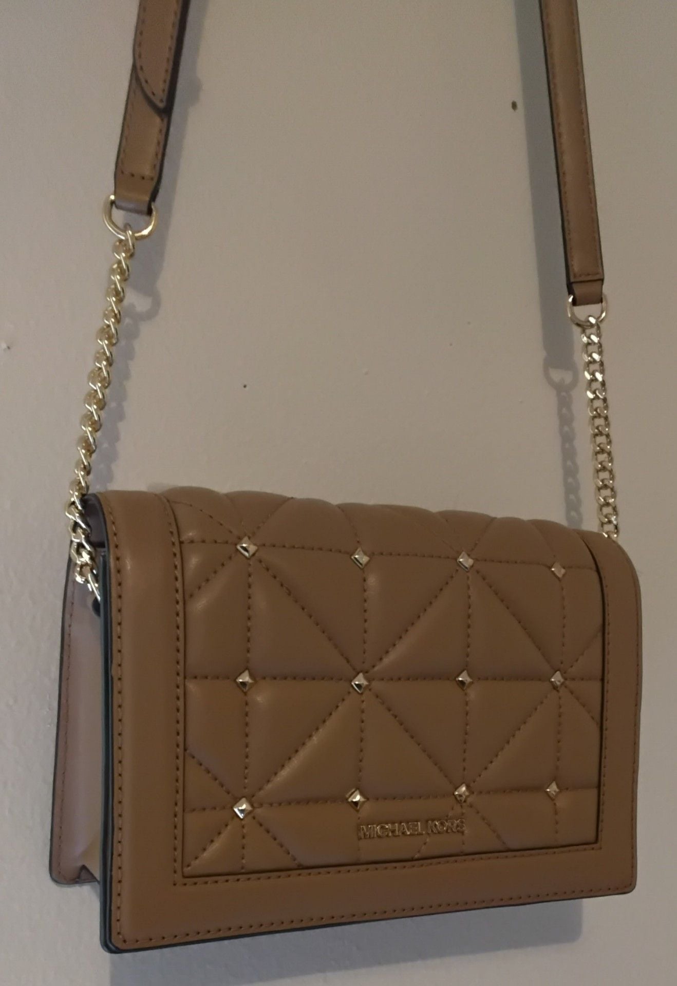 MICHAEL KORS JET SET PALE PEANUT LG FULL FLAP CHAIN CROSSBODY,SHOULDER BAG 4