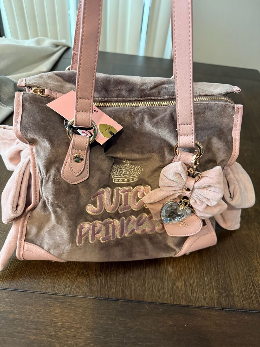 Juicy Couture Princess Velour Tote Handbag Brown Pink 2