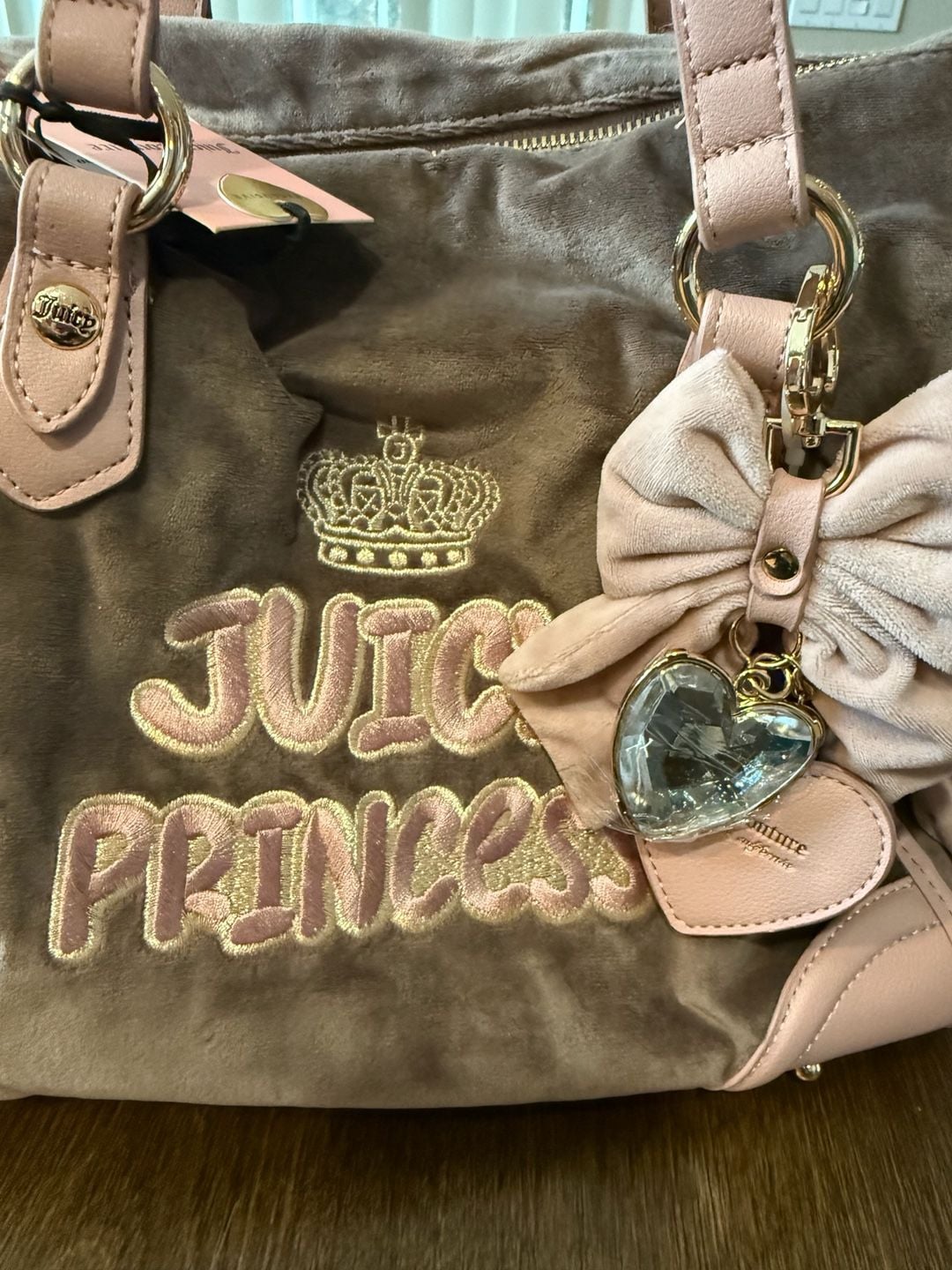 Juicy Couture Princess Velour Tote Handbag Brown Pink 3